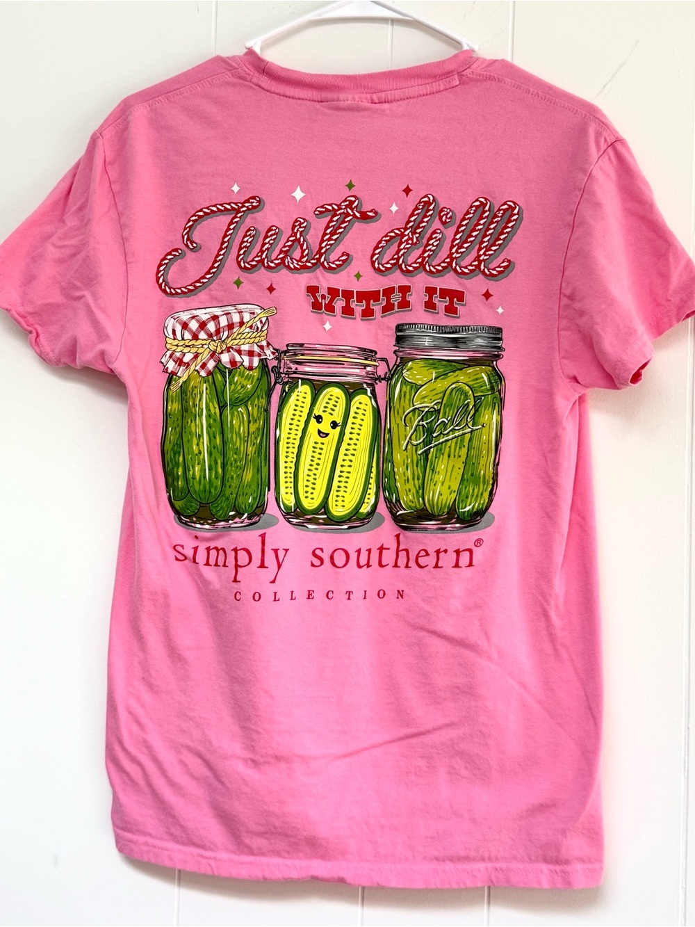 Simply Southern Just Dill With It Pickle T-shirt Pink S Super Soft Cotton Bright